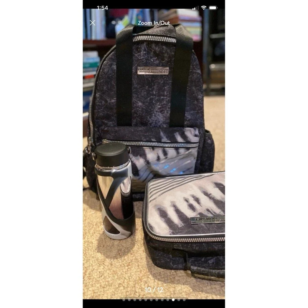 Justice Bookbag Set Collect X Set of 3 Tie Dye Silver lunch box bottle NWOT